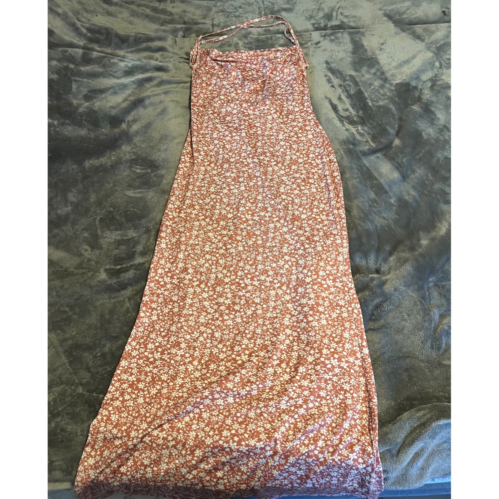 SHEIN Floral Cowl Neck Maxi Dress Orange White Ditsy Print Open Back Medium